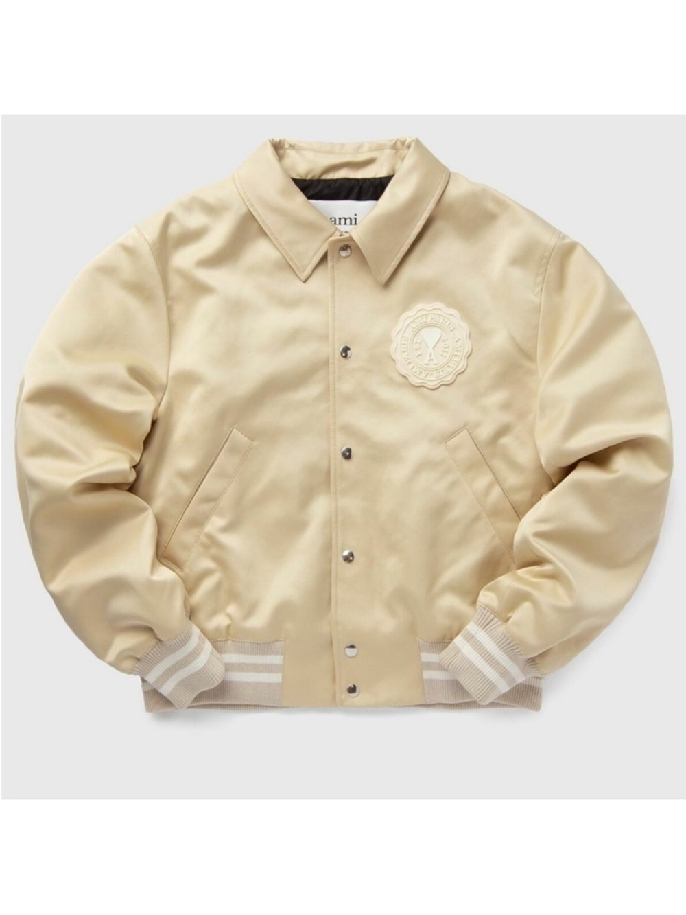 Ami Beige Bomber Jacket with Embroidered Crest